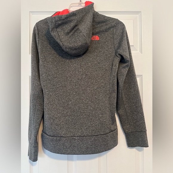 The North Face womens  charcoal zip-up hoodie with Orange Highlights - Picture 3 of 8